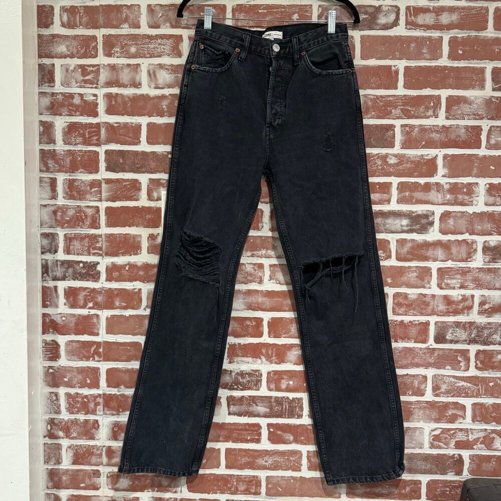 REDONE RE/DONE High Rise Loose Jean Washed Black Distressing Size 27”